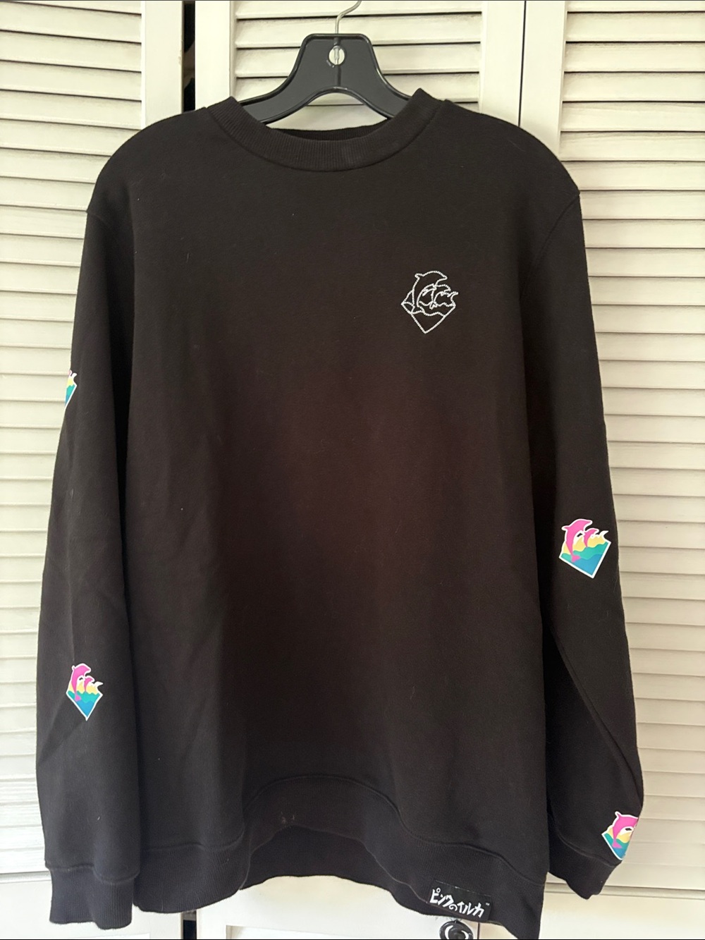 Pink Dolphin Black Crewneck with White Logo Tag